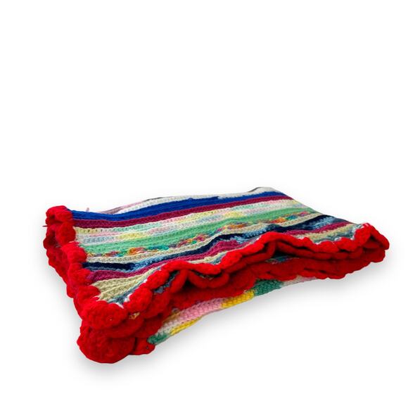 Afghan Handmade Crochet Baby Blanket Lap Throw Multicolor Stripe 52" x 31" - Picture 12 of 12